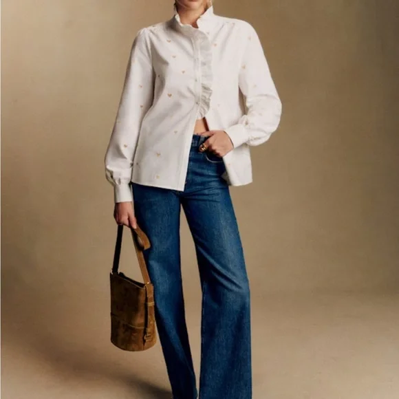 NWT NEW Sezane Chlo Blouse with Gold Heart Embroidery 34 - Picture 5 of 15